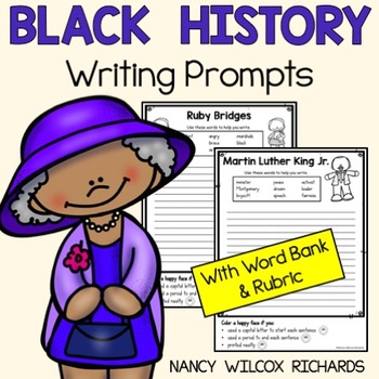 Preview of Black History Month Activities Writing Prompts with Word Bank and Rubric