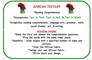 Preview of Black History African Fabric & Cloth Integrating Reading, Math, Language Arts