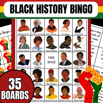 Preview of Black History Bingo Game Activity | 35 Boards, 24 Prominent Figures | Low Prep