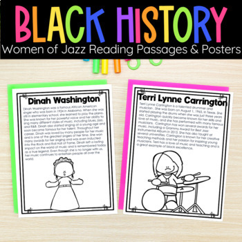 Preview of Black History Biography Reading Passages | Posters | Jazz Musicians Women