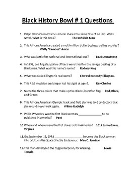 Preview of Black History Bowl # 1 Questions
