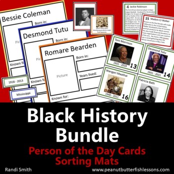Preview of Black History Bundle: Person of the Day Cards and Sorting Mats
