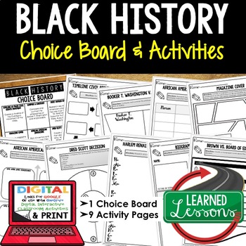 Preview of Black History Month Activities, Choice Board, Print and Digital for Google