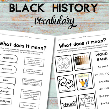 Preview of Black History Civil Rights Vocabulary Worksheets for Speech Therapy