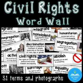 Preview of Black History - Civil Rights Word Wall - 31 Vocabulary Cards - Low Prep