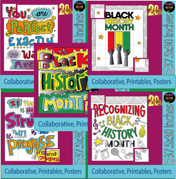 Preview of Black History  Collaborative Coloring Poster Activities Bulletin Board Bundle