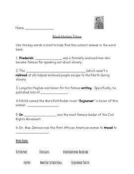 Preview of Black History Facts with Word Bank