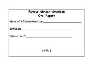 Preview of Black History/Famous African American Project Oral Presentation Note Cards