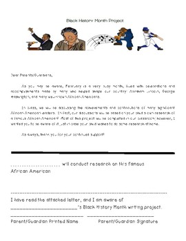 Preview of Black History/Famous African American Project Parent-Guardian Letter