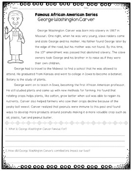 Black History Famous African Americans Nonfiction Reading Worksheets