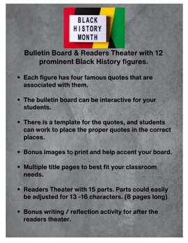 Preview of Black History Month Interactive Bulletin Board & Readers Theater plus Activity