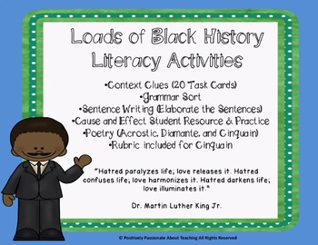 Preview of Black History Literacy Unit: Reading, Vocabulary, Writing, Poetry, & Grammar