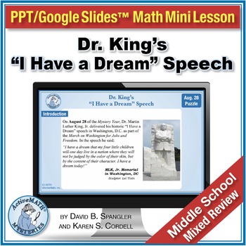 Preview of Black History ML King's Dream Speech: Middle School Math Review Slides PPT