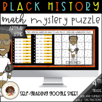 Preview of Black History Math Mystery Puzzle-Arthur Ashe-Add/Subtract Like Fractions 4.NF.3