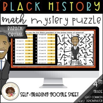 Preview of Black History Math Mystery Puzzle-Barack Obama - Least Common Denominator 4.NF.2