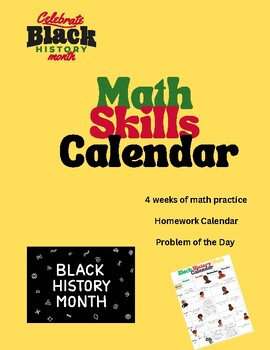 Preview of Black History Math Problem of the Day/Homework Skill Calendar