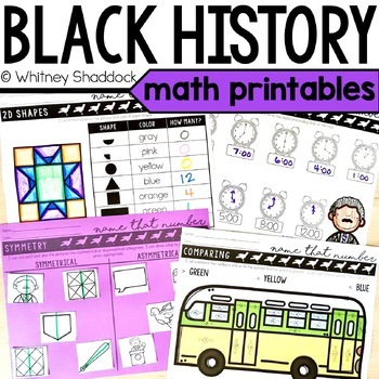 Preview of Black History Month Math Skills Worksheets for First Grade Math Centers