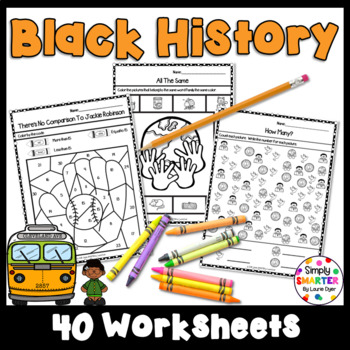 Preview of Black History Themed Kindergarten Math and Literacy Worksheets and Activities