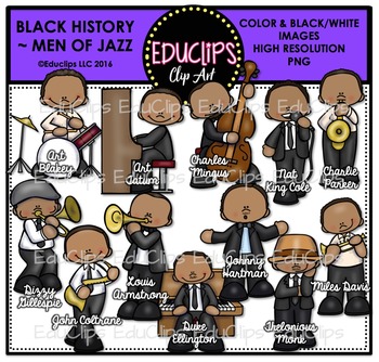 Preview of Black History ~ Men Of Jazz Clip Art Set {Educlips Clipart}
