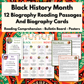 Preview of Black History Month: 12 Biography Reading Passages | Posters | Bulletin Board.