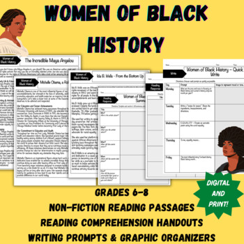 Preview of Black History Month 14 Influential Women Reading Passages and Activities