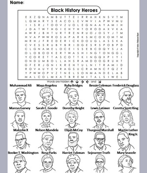 Preview of Black History Month Activity Word Search (Famous African Americans Worksheet)