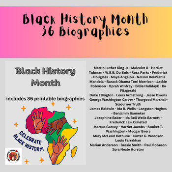 Preview of Black History Month - 36 Biographies, Printable, Research