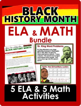 Preview of Black History Month 5 Math & 5 ELA Activities Bundle Grade 5 + Slideshow!