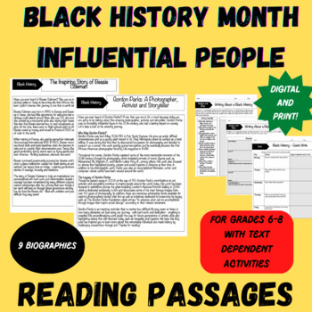 Preview of Black History Month 9 Influential Boigraphies Reading Passages and Activities