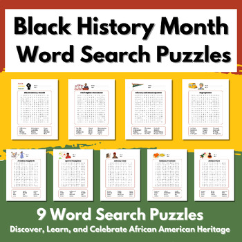 Black History Month - 9 Word Search Puzzles by Meryma Learning | TPT