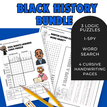Preview of Black History Month Activities, Martin Luther King, Logic Puzzles, Word Search