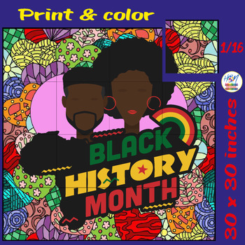 Preview of Black History Month Activities Man and Woman Collaborative Coloring Poster Craft