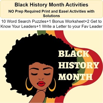 Preview of Black History Month Activities, Puzzles and Games- Print & Easel (No Prep)