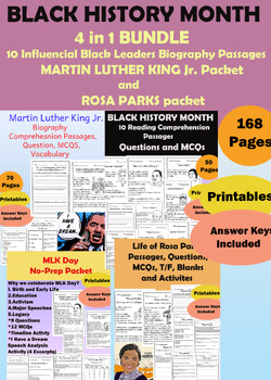 Preview of Black History Month Activities Reading Comprehension Passages Martin Luther King