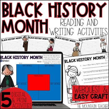 Preview of Black History Month Activities, Reading Comprehension Webquest & Bulletin Board