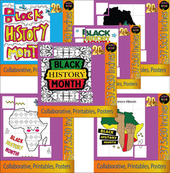 Preview of Black History Month Activity | Collaborative coloring page Poster BUNDLE