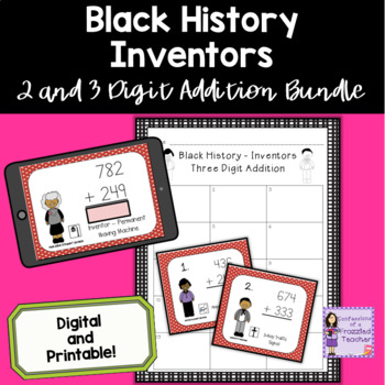 Preview of Black History Month Addition Task Cards Bundle