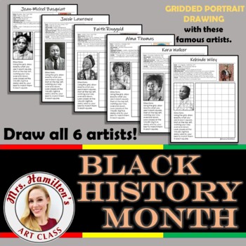 Preview of Black History Month Art Activity: Gridded Portraits and Coloring Pages