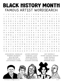 Preview of Black History Month Artist Word Search of Famous African American Artists
