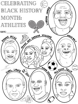 Preview of Black History Month Celebrating Black Athletes Coloring Page