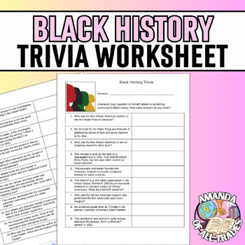 Preview of Black History Month (BHM) Trivia Worksheet - 20 Questions w/ Answer Key
