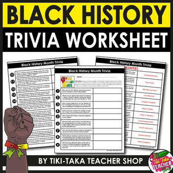 Preview of Black History Month (BHM) Trivia Worksheet - Questions + Answer Key
