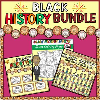 Preview of Black History Month BUNDLE: February Bulletin, Coloring Pages, Posters, Banners.
