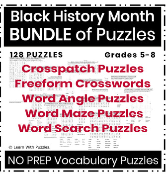 Preview of Black History Month BUNDLE of Puzzles CC Aligned Gr5-7 128 Puzzles