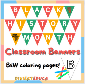 Preview of Black History Month - Banners - Color and B&W coloring pages included