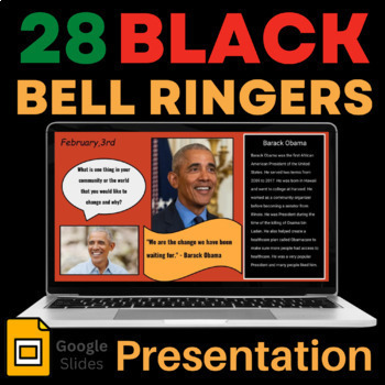 Preview of Black History Month Bell Ringers - 28 Daily Google Slides Presentation