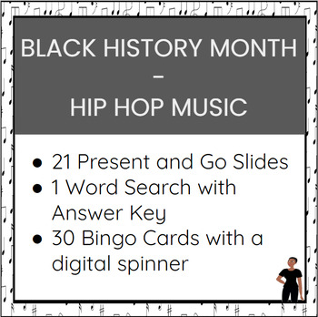 Preview of Black History Month Bell Ringers-Hip Hop Rap Music - Slides, Word Search,& Bingo