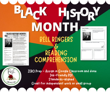 Preview of Black History Month Bell Ringers and Reading Comprehension for Middle School