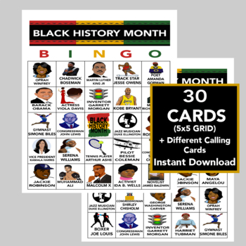 Preview of Black History Month Bingo, Black History Games, Black History Trivia, Activity