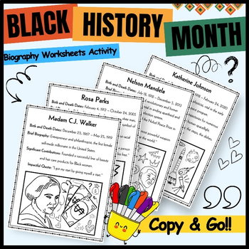 Preview of Black History Month Biography Coloring Pages Posters - African Americans Unit